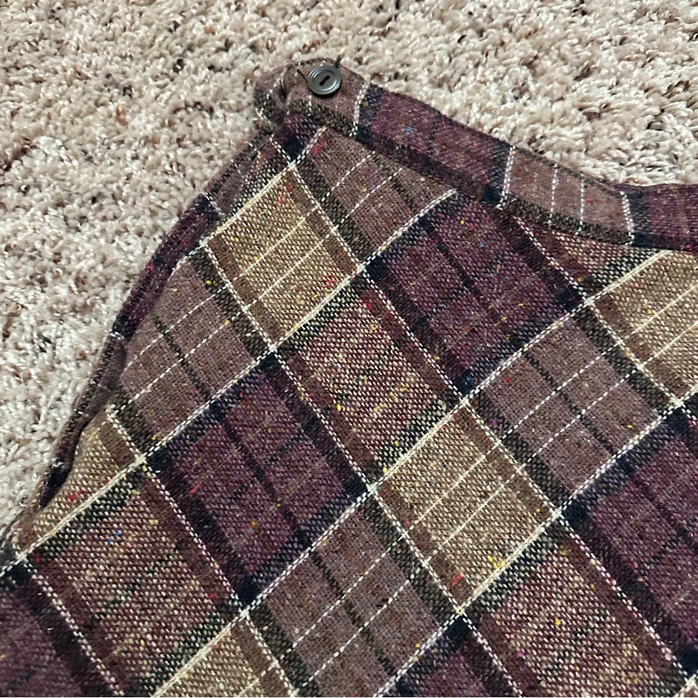 Vintage 60s/70s Purple Tan Plaid Tweed A-Line Midi Skirt Women's Size S/M Retro - Picture 8 of 16